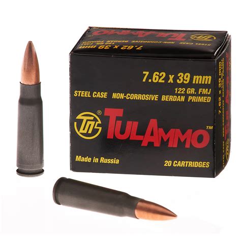 tulammo 7.62 x39mm 124 gr fmj steel case 40 box|7.62×39 Tulammo 124gr FMJ Ammo, 40rd Box. (40B) .